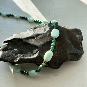 Peruvian Opal Necklace with Green Aventurine and Bali Silver Accents
